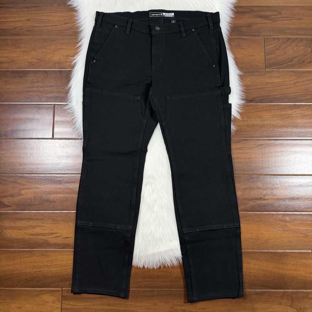 Carhartt Womens Size 14 R Black Relaxed Fit Rugged Flex Twill Double Front Pants